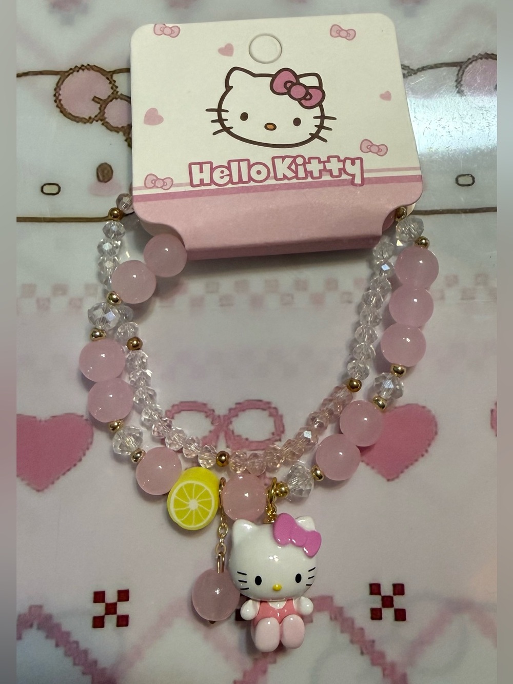 🆕 Sanrio Hello Kitty Pink and Yellow Lemon Charm Bracelet